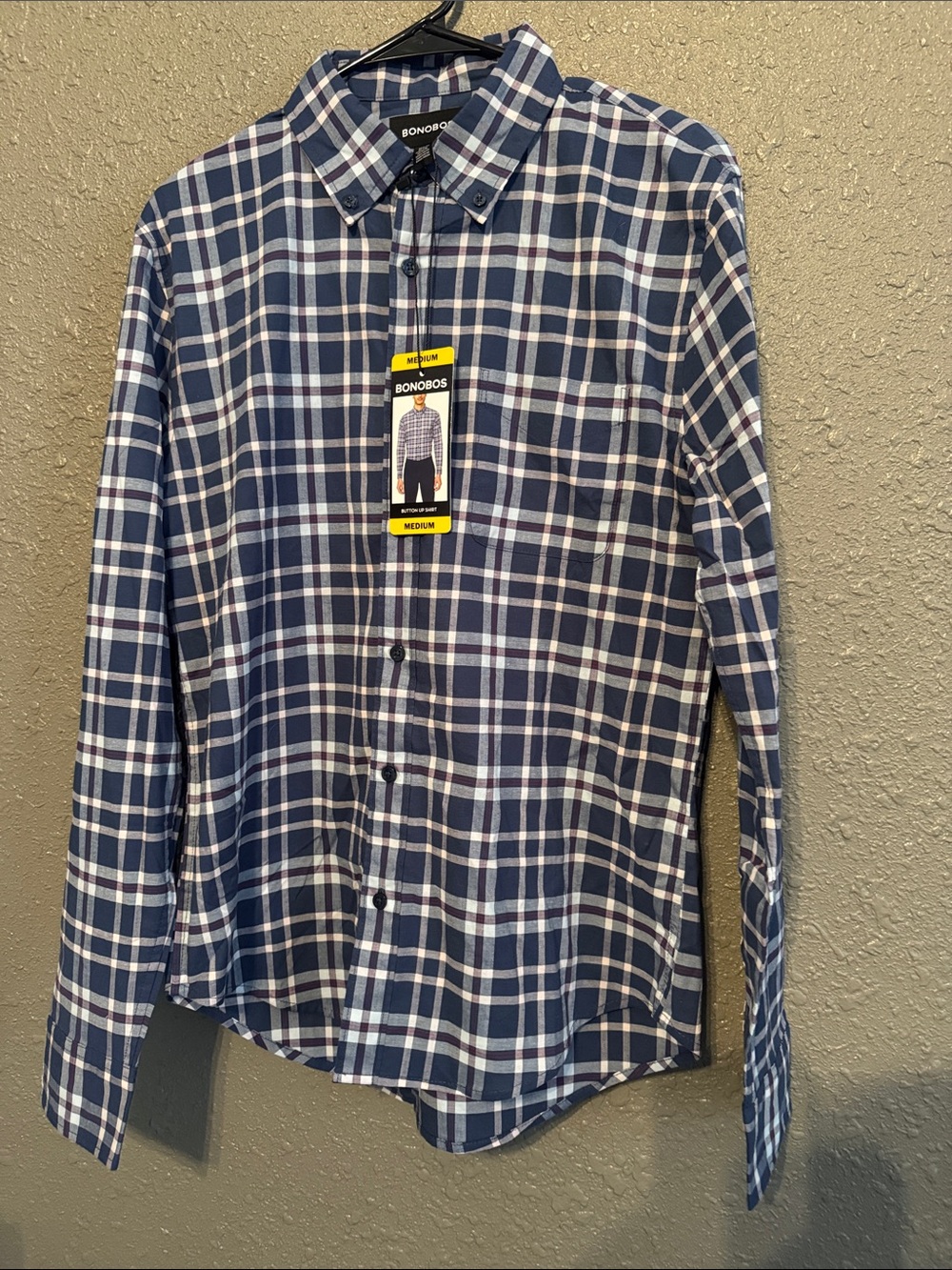 Bonobos Men's Navy and White Plaid Button-Down Shirt